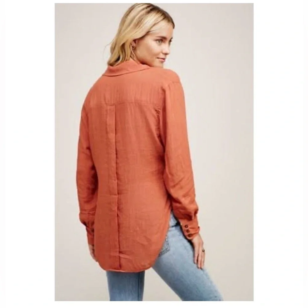 Free People Womens That's a Wrap Button Down Tie Front Shirt in Peach Coral Pink